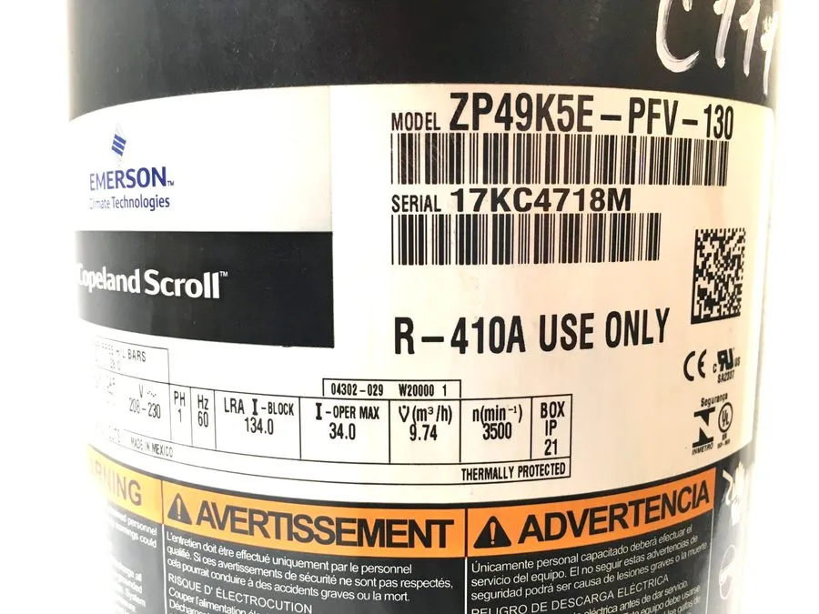 Компрессор Copeland ZP49K5E-PFV-130 Scroll Compressor R410A 208/230V 1 PH