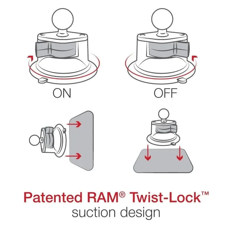 Вакуумная присоска RAM-B-166U-C RAM Mounts Twist-Lock Suction Cup Double Ball Mo — фото лота 1