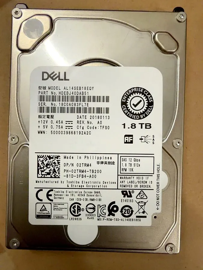 Жёсткий диск Dell 2TRM4 1.8TB 10K SAS 12G 2.5" HDD AL14SEB18EQY 1 Year war 02TRM