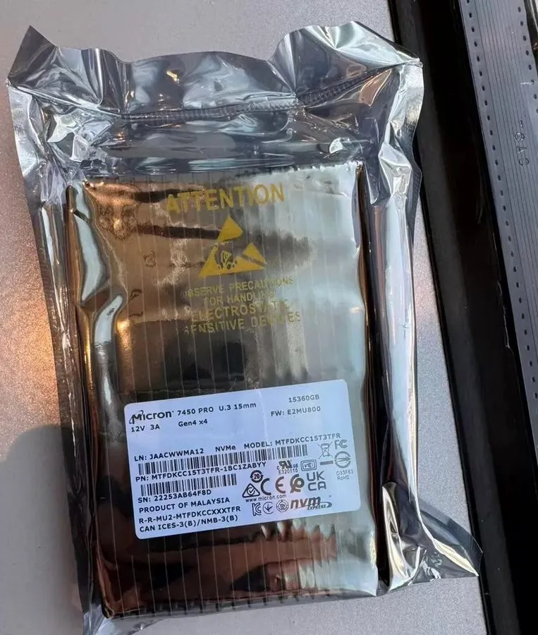 SSD-накопитель MICRON 7450 PRO 15.36TB SSD U.3 15mm Gen4 x4 NVMe MTFDKCC15T3TFR- — фото лота 1