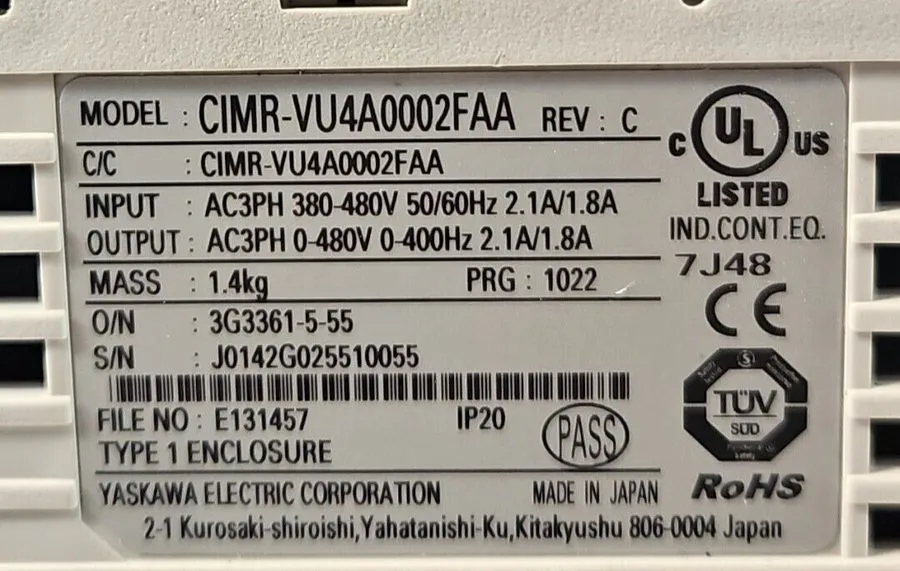 Частотный преобразователь Yaskawa CIMR-VU4A0002FAA V1000 AC Drive REV C 380-480V