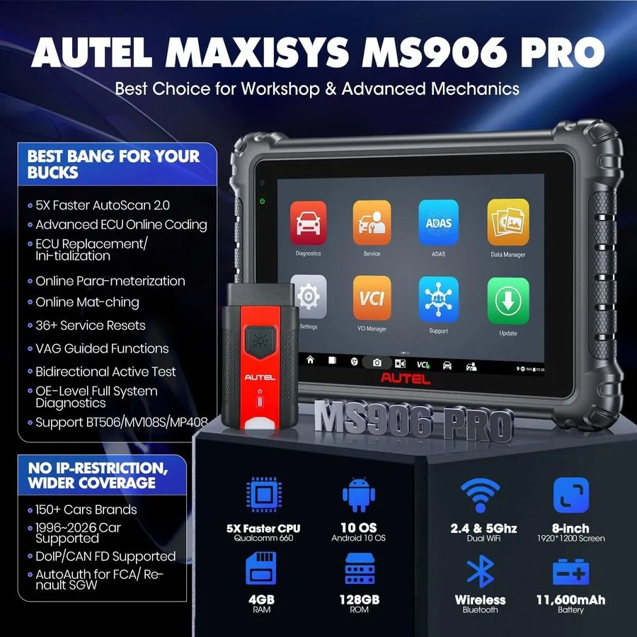 Диагностический сканер 2026 Newest Autel MaxiSys MS906 Pro Coding Full System Di