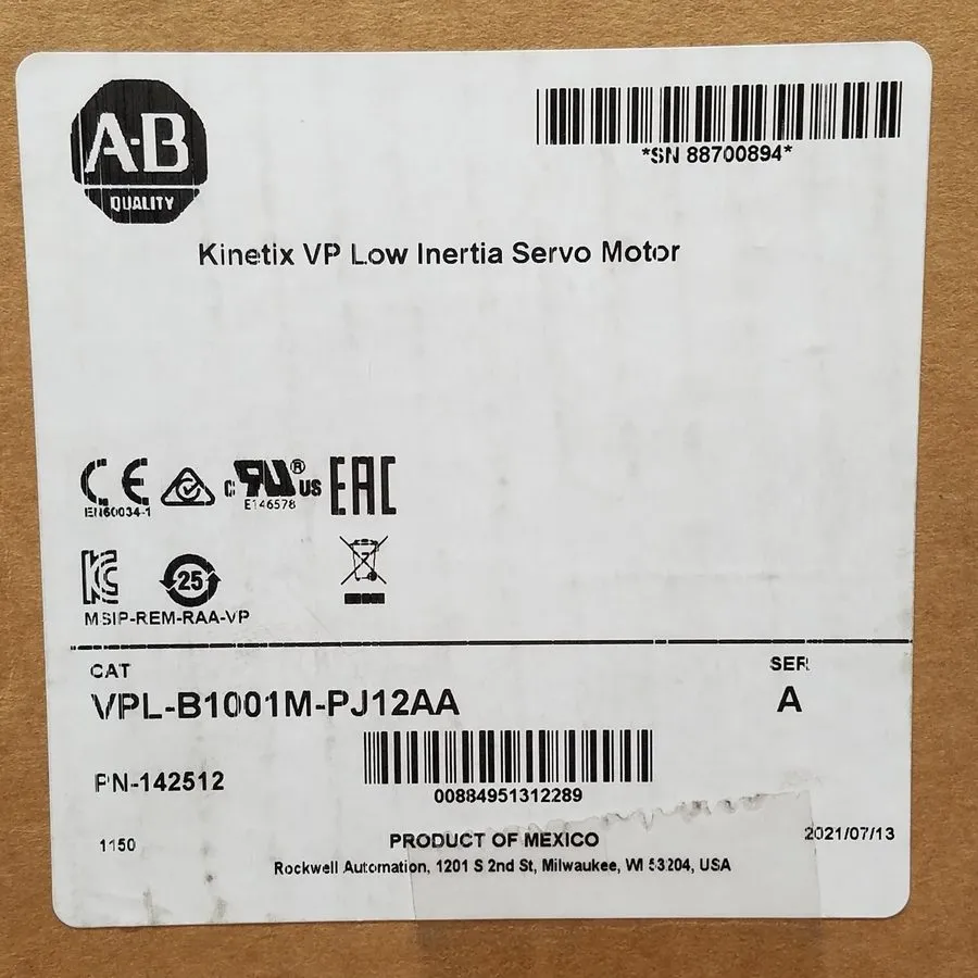 Серводвигатель Allen-Bradley Servo Motor VPL-B1001M-PJ12AA Unopened Fast Dispatc