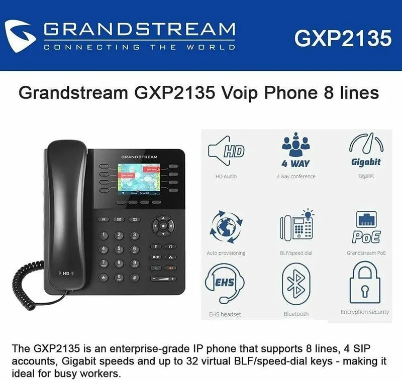 Grandstream GXP2135 IP Phone | 8 Lines, 4 SIP Accounts | 2.8-Inch Color Displ...
