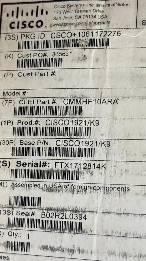 Маршрутизатор Cisco 1921 CISCO1921/K9 V05 2-Port Gigabit Integrated Service Rout
