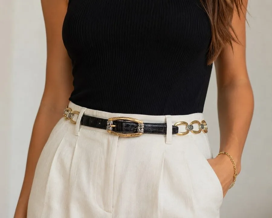 Операторское оборудование Brighton Y2k BBU103 XL 36 Chain Link Leather Belt Blac — фото лота 1