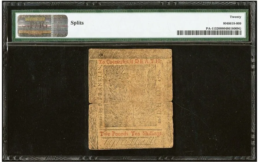 Лабораторный прибор 1760 Pennsylvania Colonial Currency 50sh. PMG VF20 Fr.PA-113 — фото лота 1