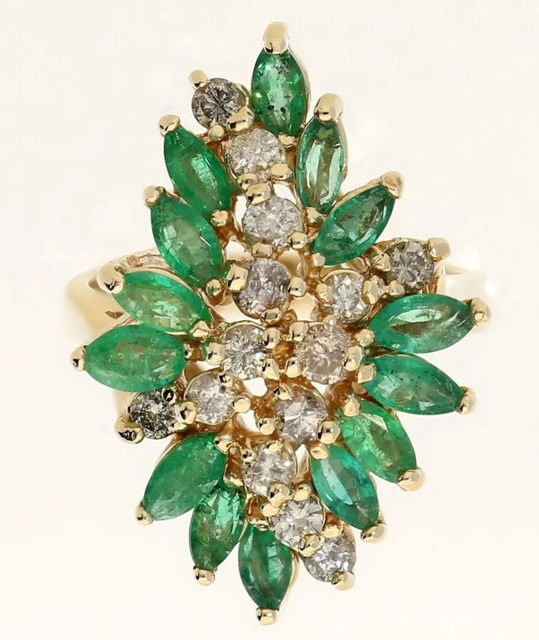 Электронный компонент Natural Diamond Emerald Cascade Event Ring 2.08CT 14K Yell — фото лота 1
