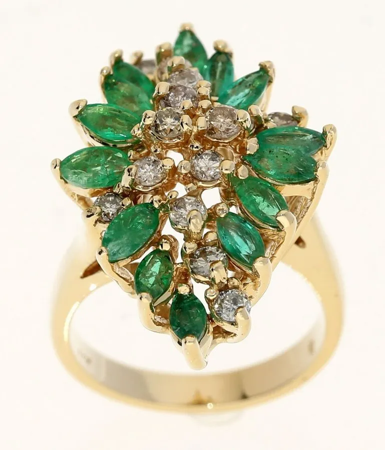 Электронный компонент Natural Diamond Emerald Cascade Event Ring 2.08CT 14K Yell — фото лота 2