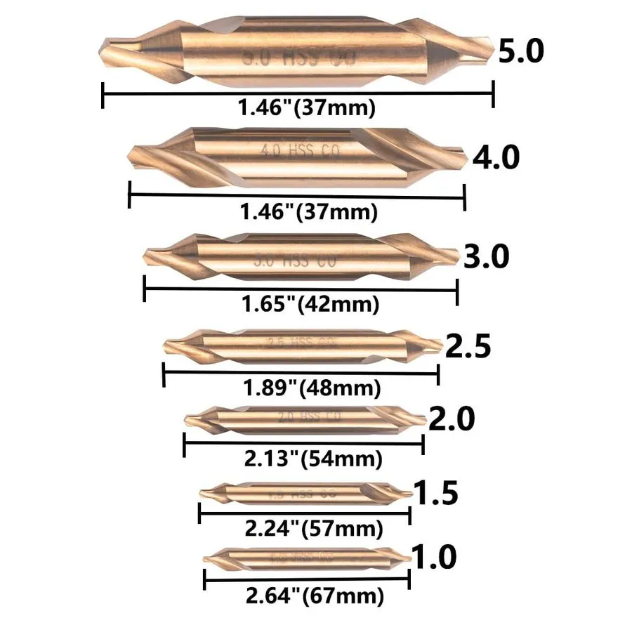Режущий инструмент Cobalt Center Drill Bits Set, M35 High Speed Steel 60-Degree 