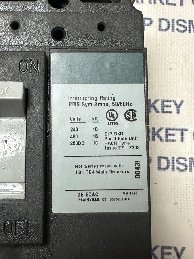 Автоматический выключатель TED134050WL GE 50 Amp 480V 3 Pole Feed Thru Circuit B