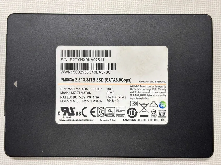 SSD-накопитель Samsung PM863a 3.84TB SATA SSD MZ7LM3T8HMLP Enterprise 96% Health — фото лота 1