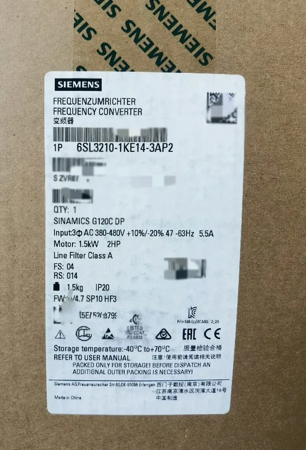 Частотный преобразователь siemens SINAMICS G120C RATED POWER 6SL3210-1KE14-3AP2