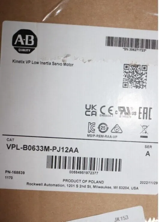 Серводвигатель 2023 Allen Bradley VPL-B0633M-PJ12AA Kinetix Servo Motor 480V AC