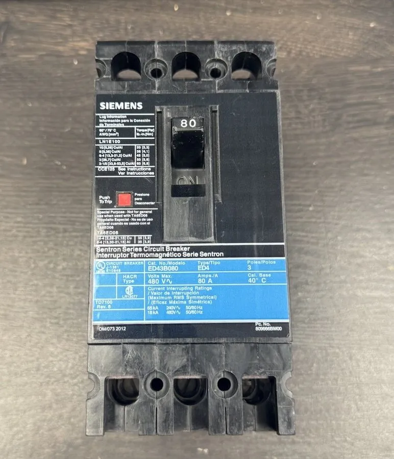 Автоматический выключатель Siemens Sentron ED43B080 Circuit Breaker 80A 3-Pole 4