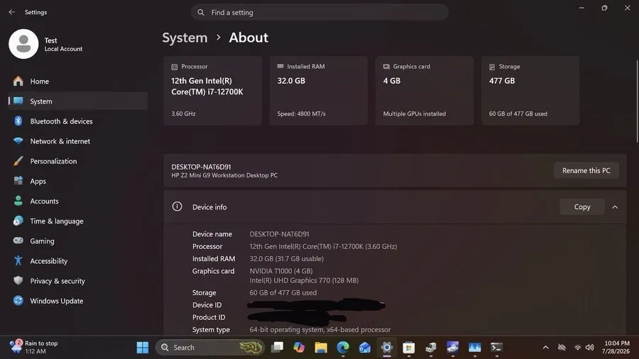 HP Z2 Mini G9 Workstation i7-12700K 32GB DDR5 ECC 512GB NVMe T1000 WiFi 6E Win11