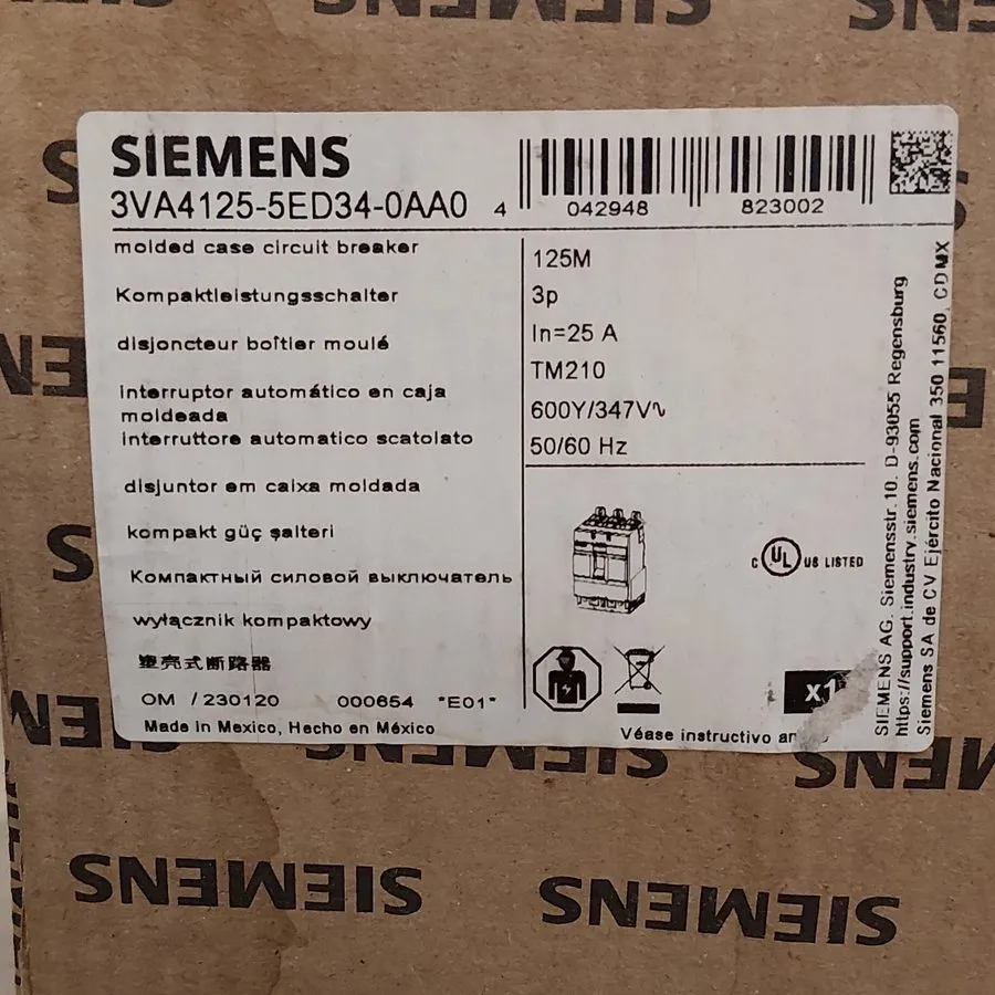 Автоматический выключатель 3VA4125-5ed34-0AA0 SIEMENS 3 POLE 25 AMP BOLT-ON CIRC