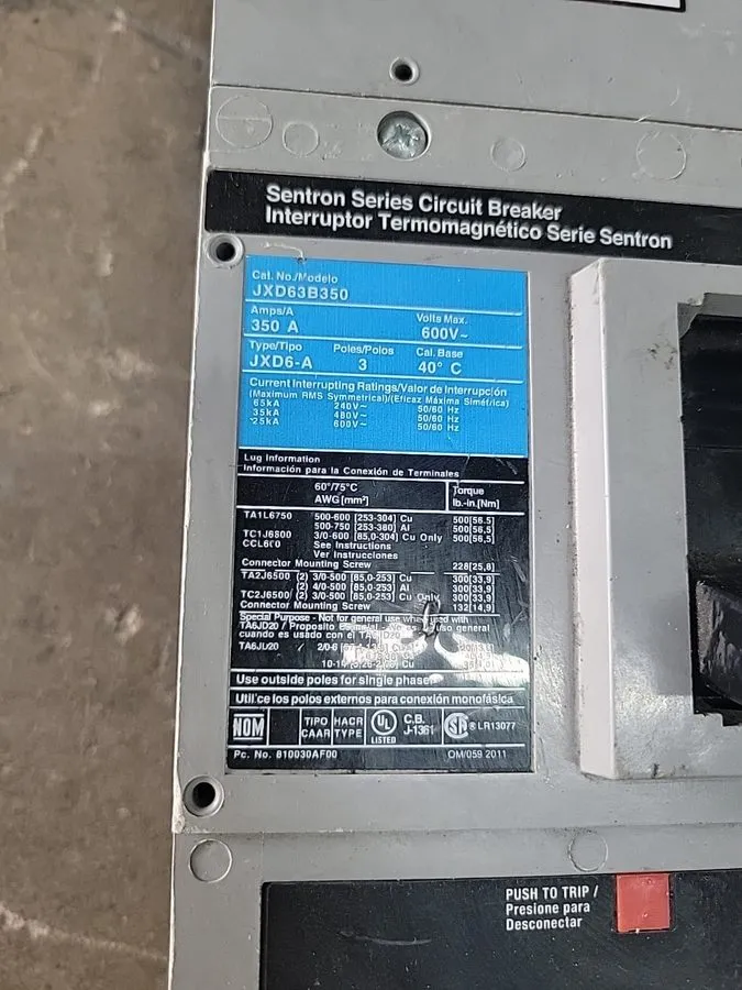 Автоматический выключатель Siemens JXD63B350 Sentron Series Circuit Breaker 350A