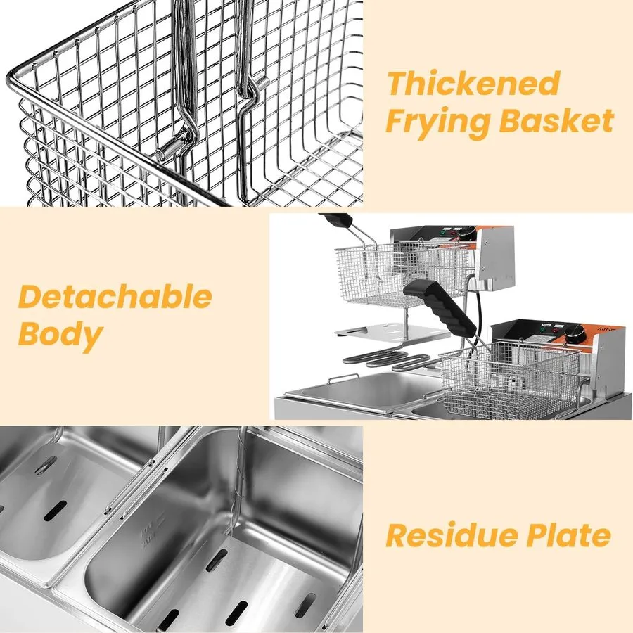 Фритюрница Commercial Deep Fryer with Basket, 3400W 20.7Qt Dual Tank Deep Fryer  — фото лота 2