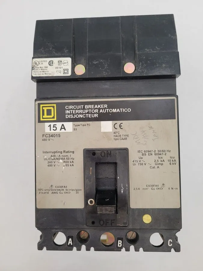 Автоматический выключатель Square D FC34015 Circuit Breaker 15 Amp, 3 Pole, 480V