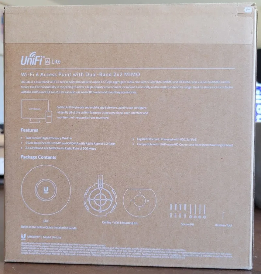 Точка доступа Wi-Fi Ubiquiti UniFi U6-Lite-US WiFi 6 Wireless Access Point