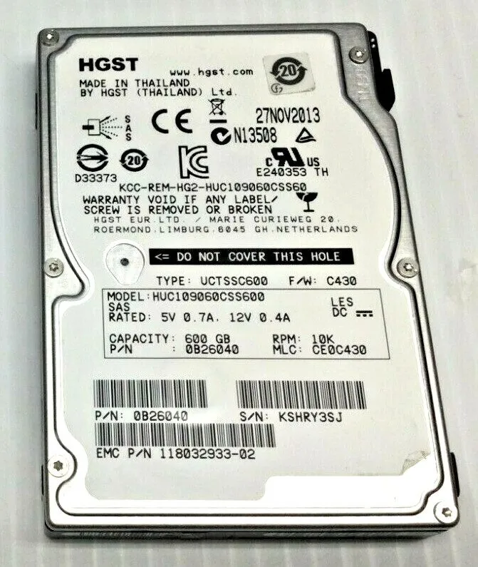 Жёсткий диск EMC HGST 600GB 2.5" 10K 6G SAS HDD HUC109060CSS600 0B26040 11803293 — фото лота 1
