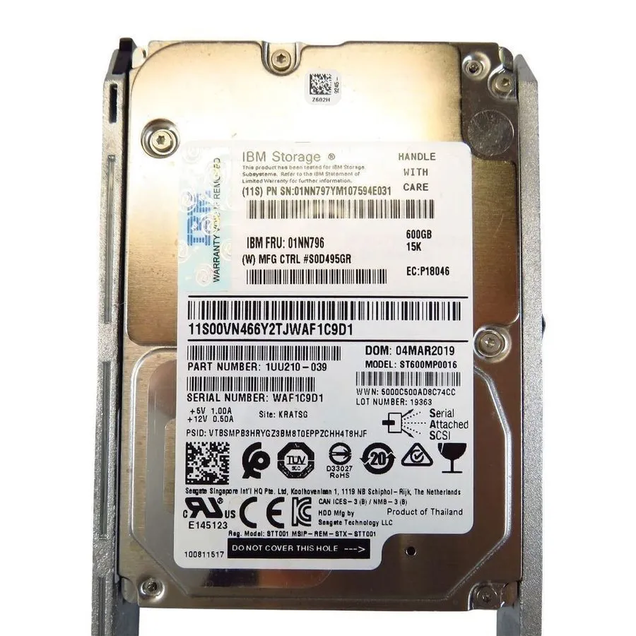 Сервер IBM 600GB 01NN796 01NN797 15K 2.5" SFF SAS 12Gbps Server HDD Hard Drive