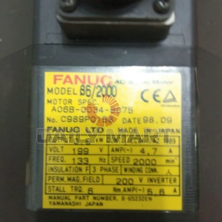 Серводвигатель FANUC A06B-0034-B075 AC Servo Motor 199V 4.7A 133Hz 0.9KW