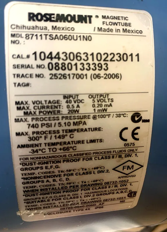 Датчик ROSEMOUNT 8711TSA060U1N0 FLOW TUBE w/ TRANSMITTER 8732CT03T1L1N0 NOS