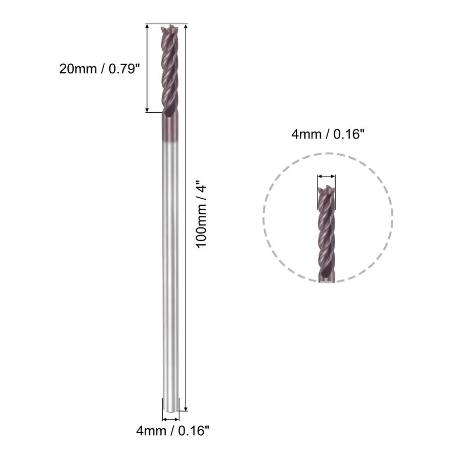 Режущий инструмент 4mmDia 4mm Shank 100mm Long 4 Flutes HRC55 Square End Mill Ca — фото лота 1