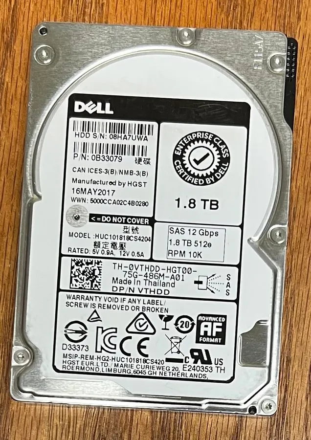 Жёсткий диск Dell 1.8TB 10K 12Gb/s SAS 2.5" SFF Enterprise HDD 0B33079 HUC101818