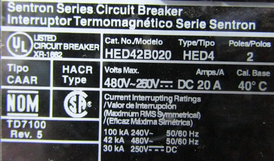 Автоматический выключатель SIEMENS 20 AMP SENTRON SERIES CIRCUIT BREAKER 480 VAC