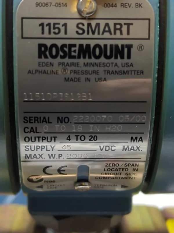 Датчик давления ROSEMOUNT,1151DP3S12B1,PRESSURE TRANSMITTER 2000PSI 4-20MA 0 TO