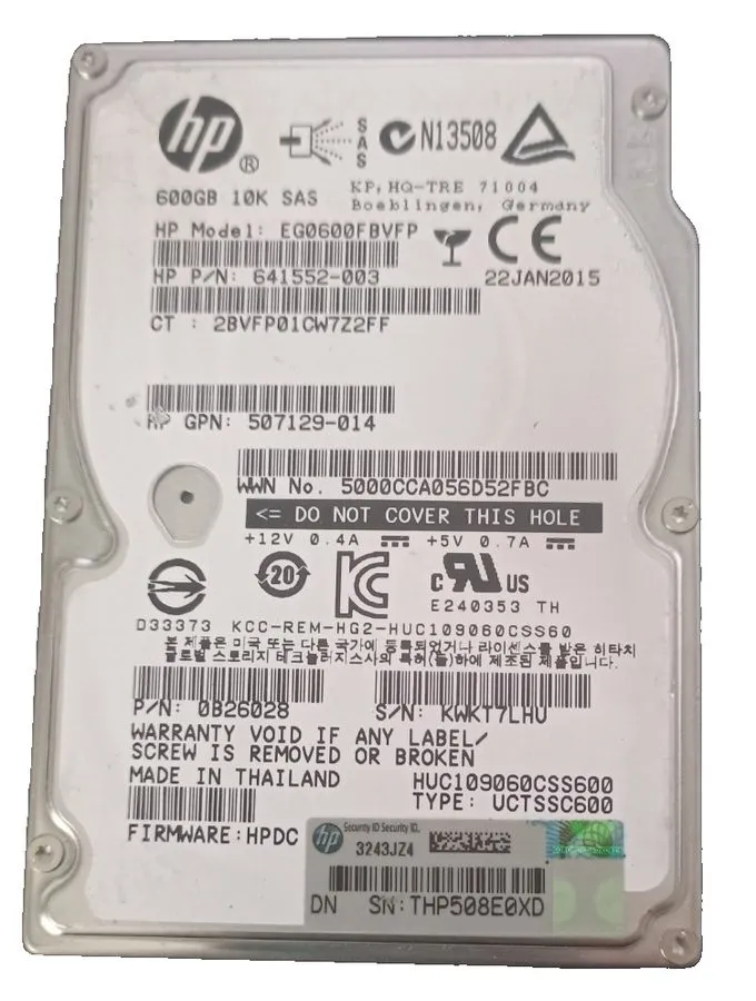 Жёсткий диск HP 600GB 2.5" 10k 6G DP SAS HDD Hard Drive EG0600FBVFP 641552-003