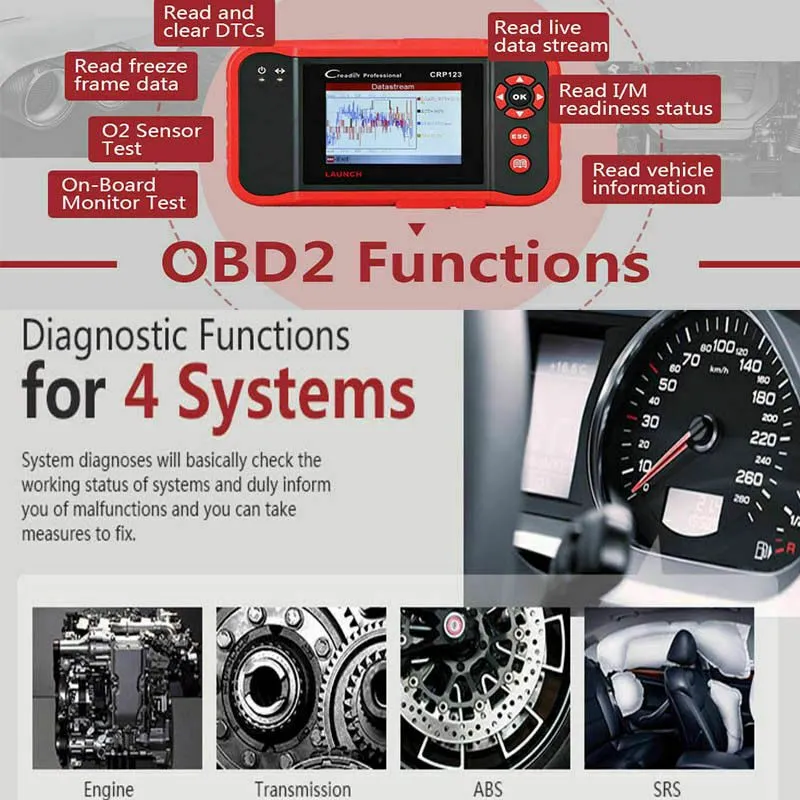 Диагностический сканер LAUNCH CRP123 VII+ Car OBD2 Scanner ABS SRS AT Check Engi