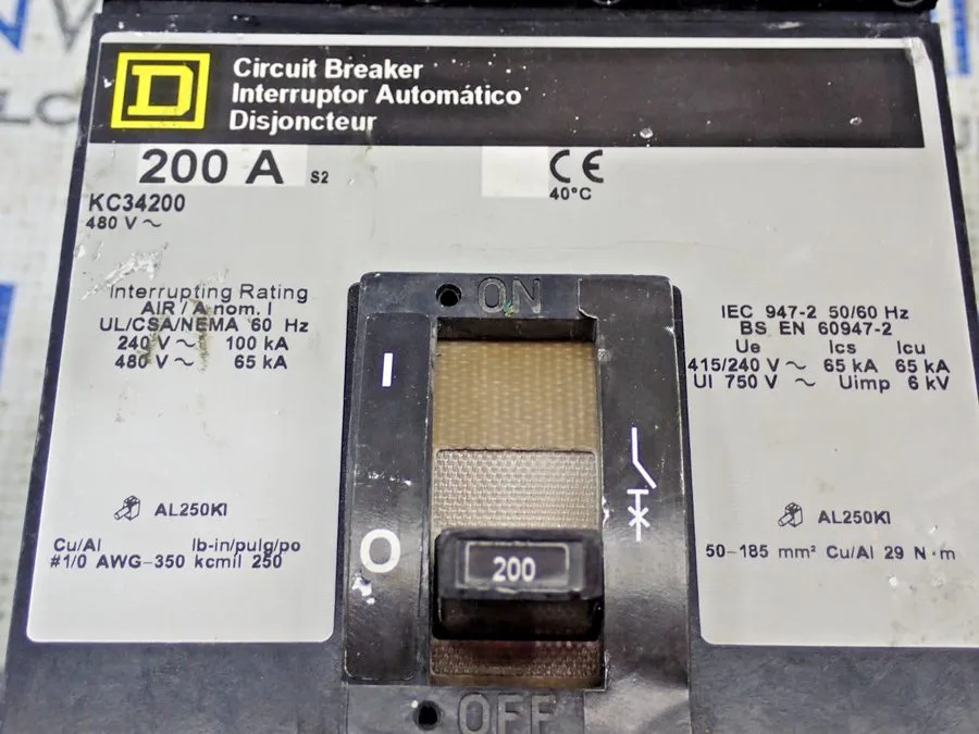 Автоматический выключатель Square D KC34200 200 Amp 480 VAC 3 Pole 65ka@480V I-L