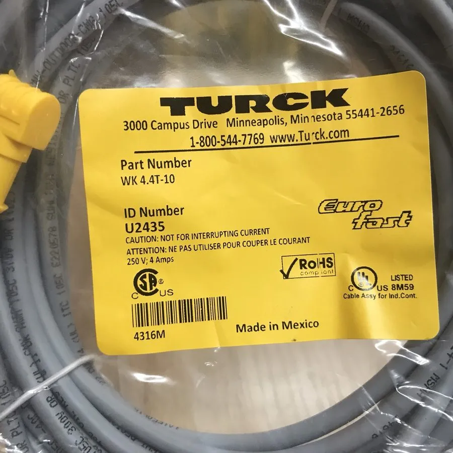 Соединительный кабель TURCK WK 4.4T-10 / U2435 EUROFAST CORDSET SINGLE-ENDED M12