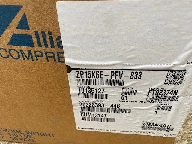 Компрессор Alliance / Copeland ZP15K6E-PFV-833 Scroll Compressor, COM13147