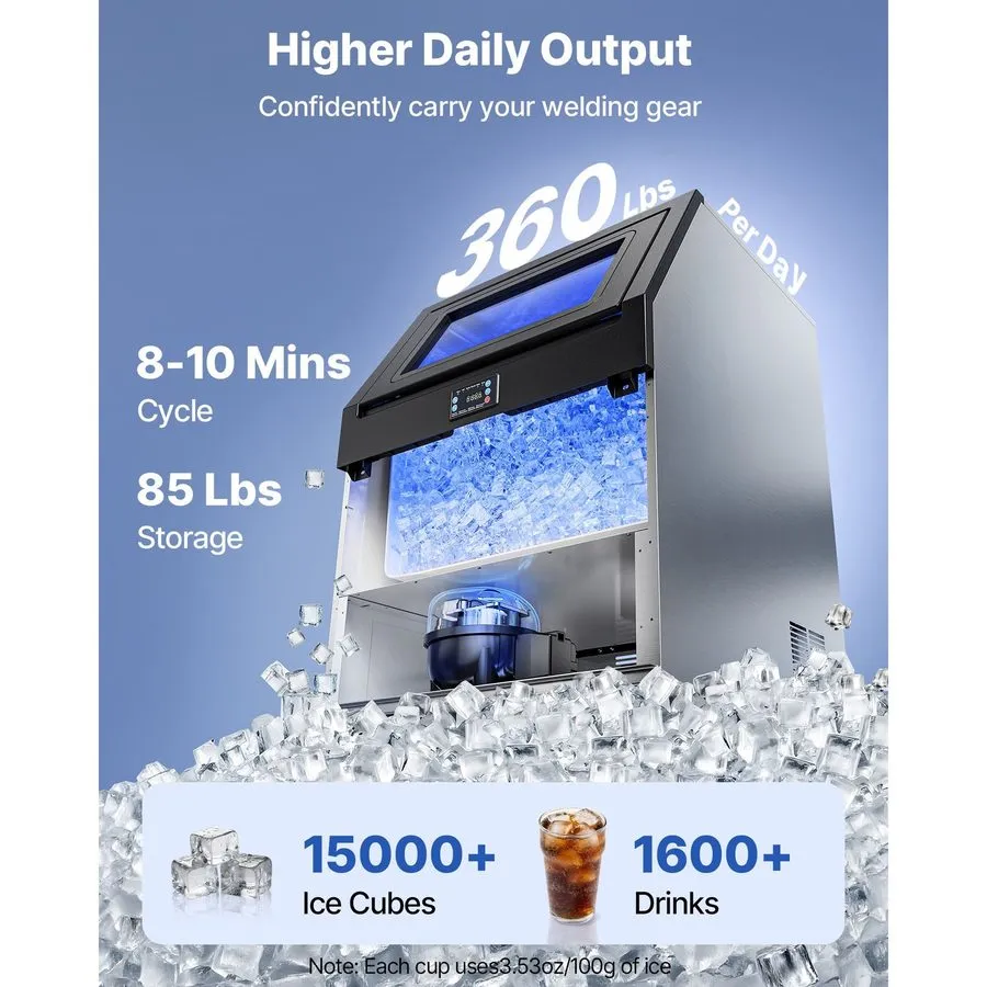 Льдогенератор 360lb/24h Commercial Ice Machine w/ 85lb Bin, LED Display & Self-C