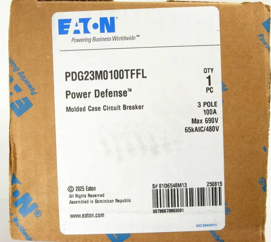 Автоматический выключатель PDG23M0100TFFL EATON 3 POLE 100A 65kA@480v CIRCUIT BR