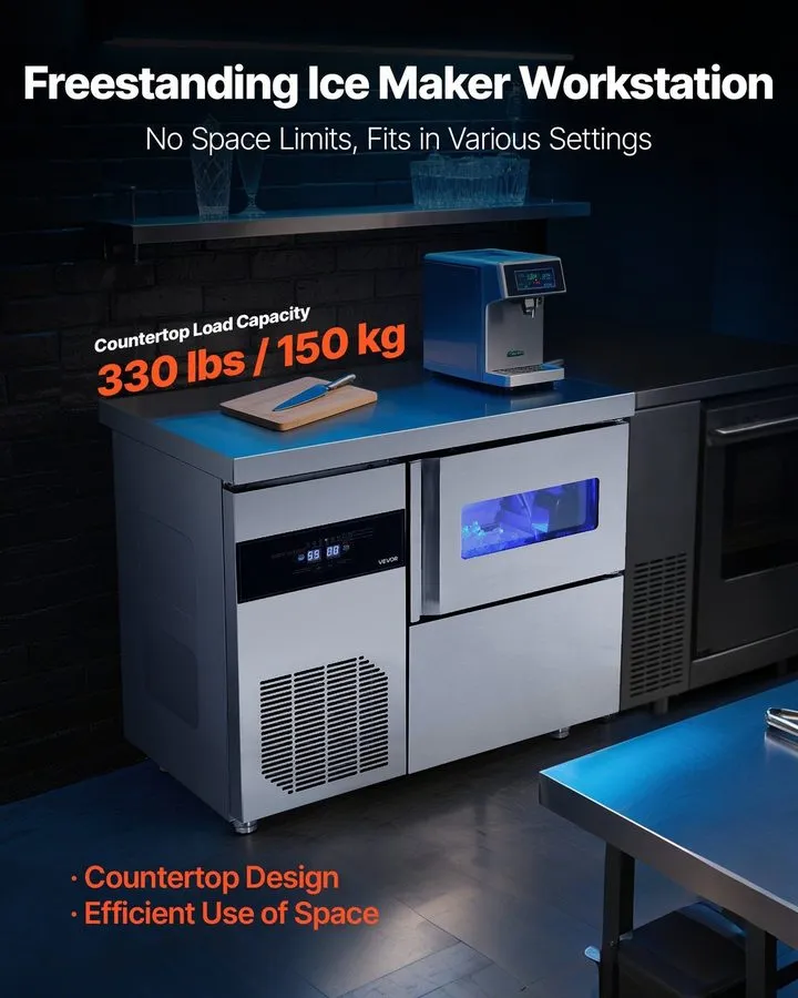 Льдогенератор Freestanding Ice Maker with Worktop: 132lb/24H, 30lb Storage, Self