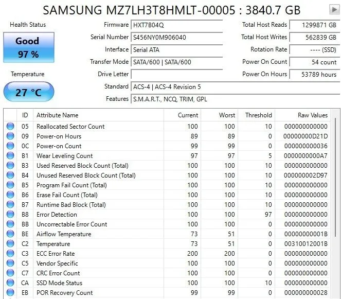SSD-накопитель Samsung PM883 3.84TB 2.5" SATA III Enterprise SSD Black (MZ7LH3T8