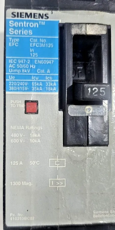 Автоматический выключатель SIEMENS SENTRON SERIES EFC EFC3M125 CIRCUIT BREAKER 3