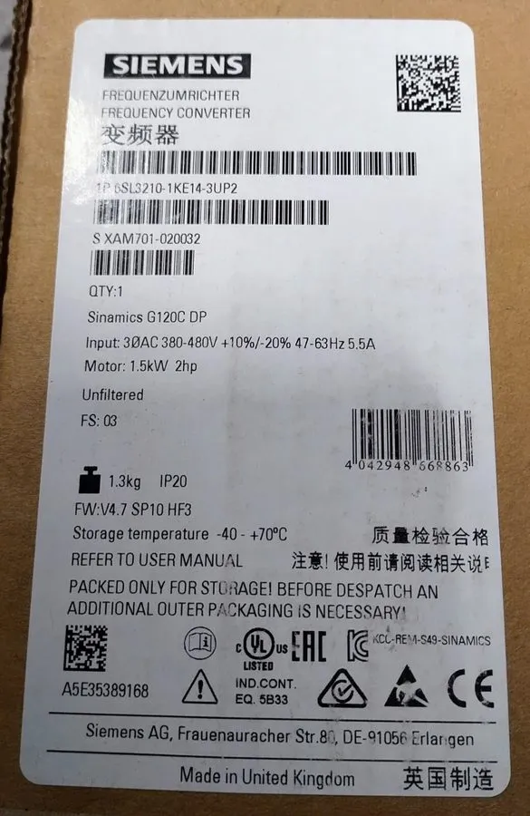 Частотный преобразователь 6SL3210-1KE14-3UP2 Siemens Sinamics G120C DP