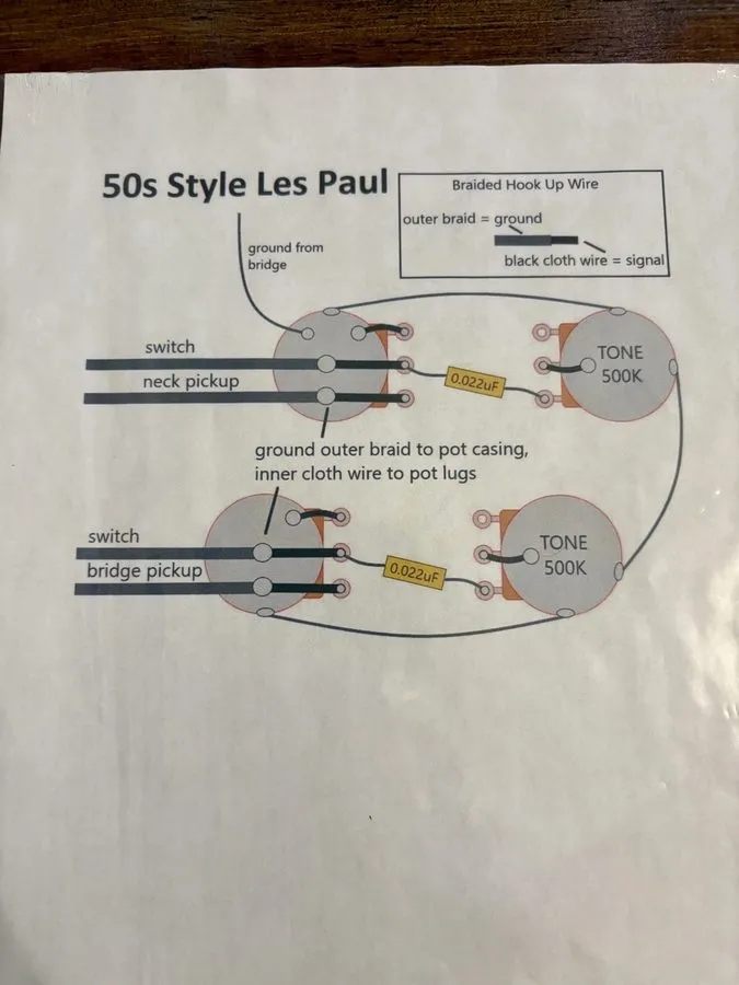 Жгут проводов Gibson Les Paul Wiring Harness with 0.022uF Bumblebee capacitors — фото лота 2