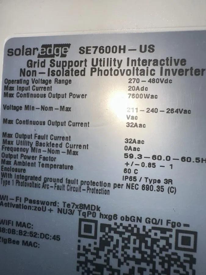 Инвертор SolarEdge SE7600H-US HD-Wave Grid-Tie 7600W Inverter Rapid Shutdown Wi-
