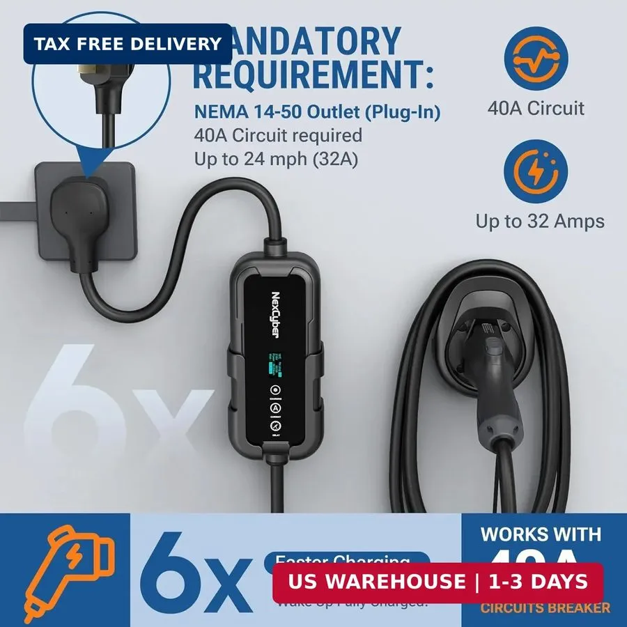 Аккумулятор Level 2 EV Charger (40Amp, 240V, NEMA 14-50P), Portable Electric Veh