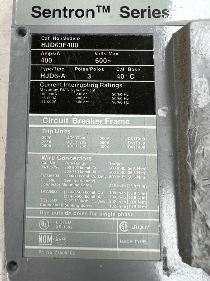 Автоматический выключатель Siemens Sentron Series HJD63F400 Circuit Breaker 400A