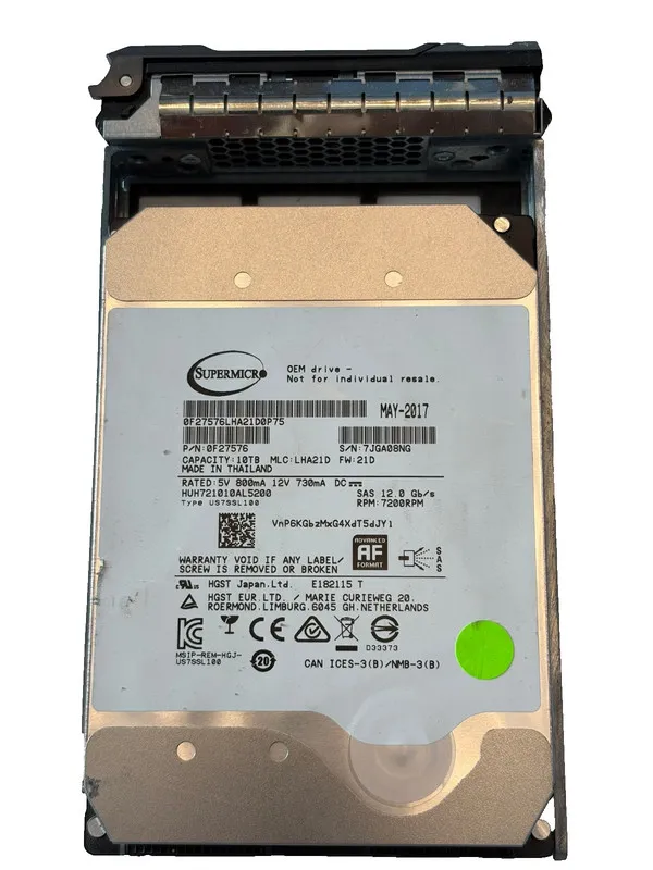 Жёсткий диск 07FPR HUH721010AL5200 Dell 10TB 7.2K RPM 12G 3.5"SAS HDD — фото лота 1
