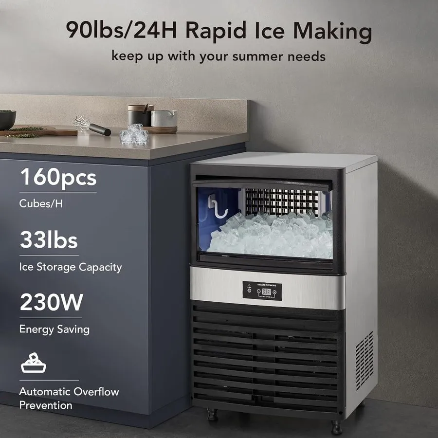 Льдогенератор 80lbs/24h Commercial Undercounter Ice Maker Built-in Ice Cube Mach